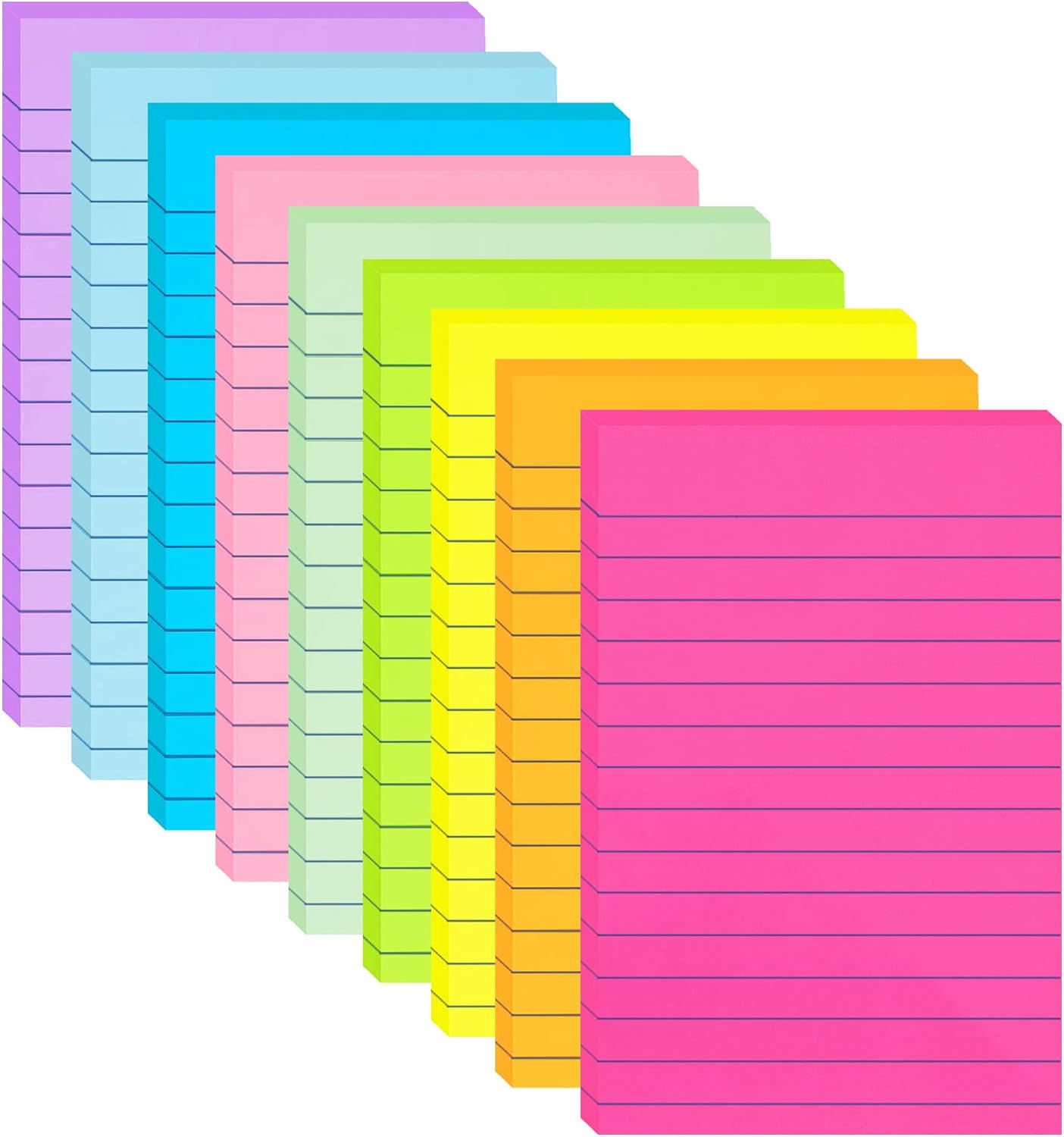 9 Pack Lined Sticky Notes 4x6 in Post Sticky Notes with Lines, 9 Bright Colors L...