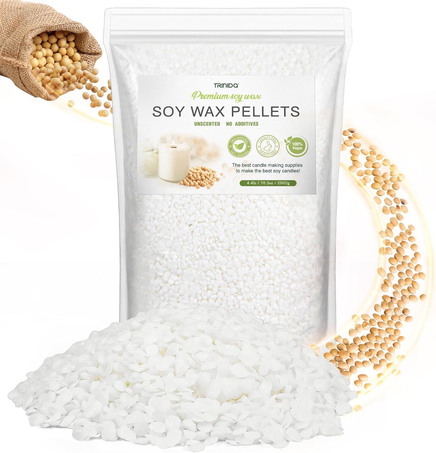 TRINIDa Soy Wax for Candle Making, 2KG SoyPRO Candle Wax Pellets, 100% Soy Wax S...