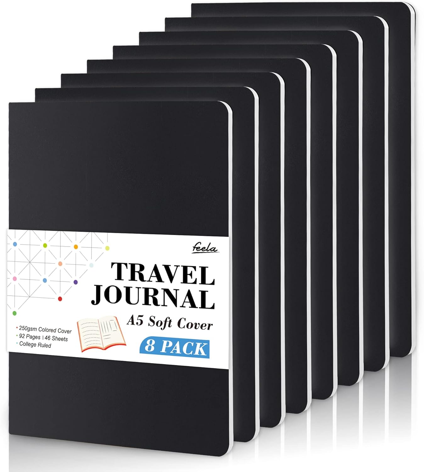 feela 8 Pack Soft Cover Notebooks A5 Lined Journal Notebooks College Ruled for W...