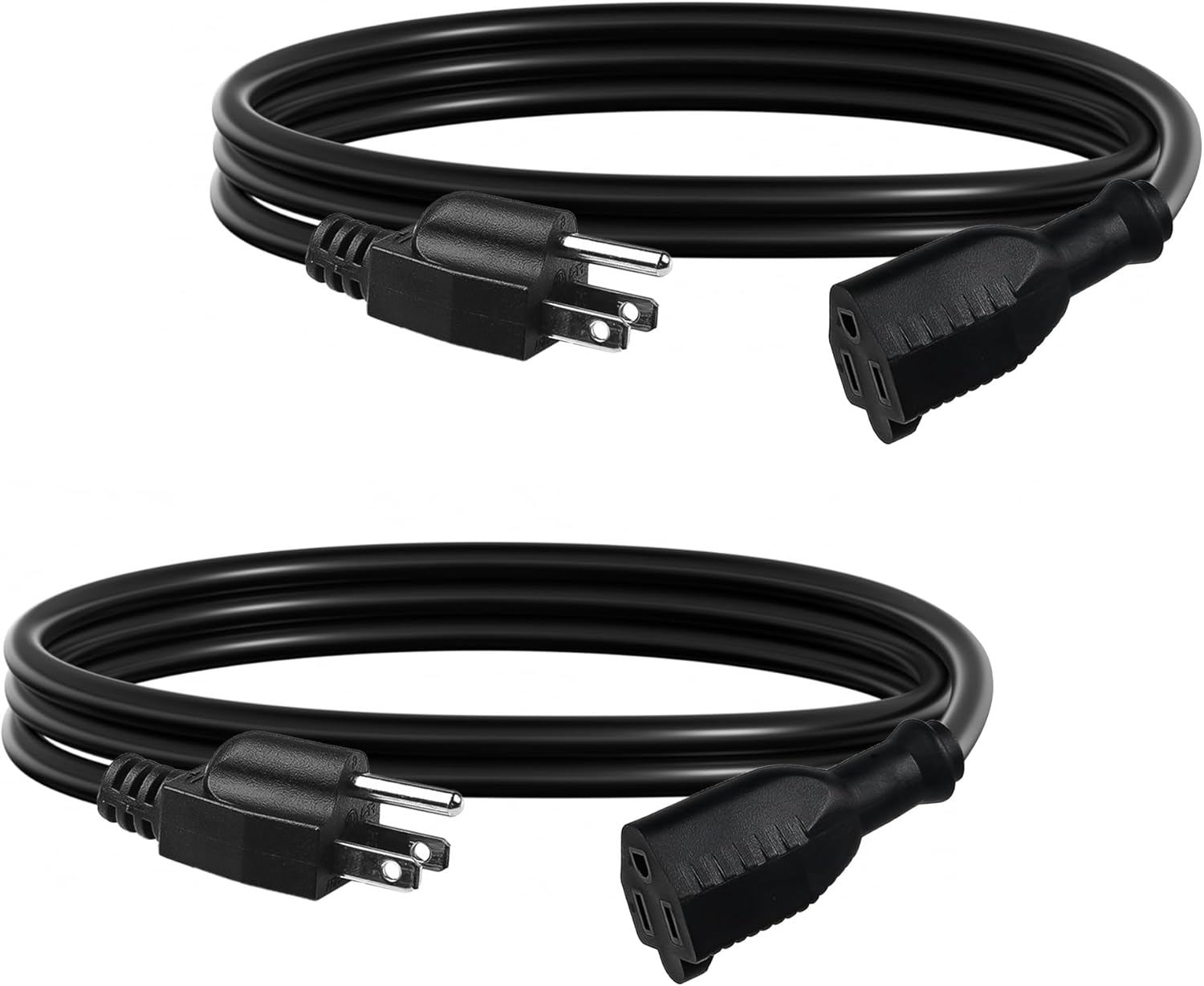 BN-LINK 6ft Indoor Outdoor Extension Cord 16/3 SJTW, 2 Pack, Black, 3-Prong, Wea...