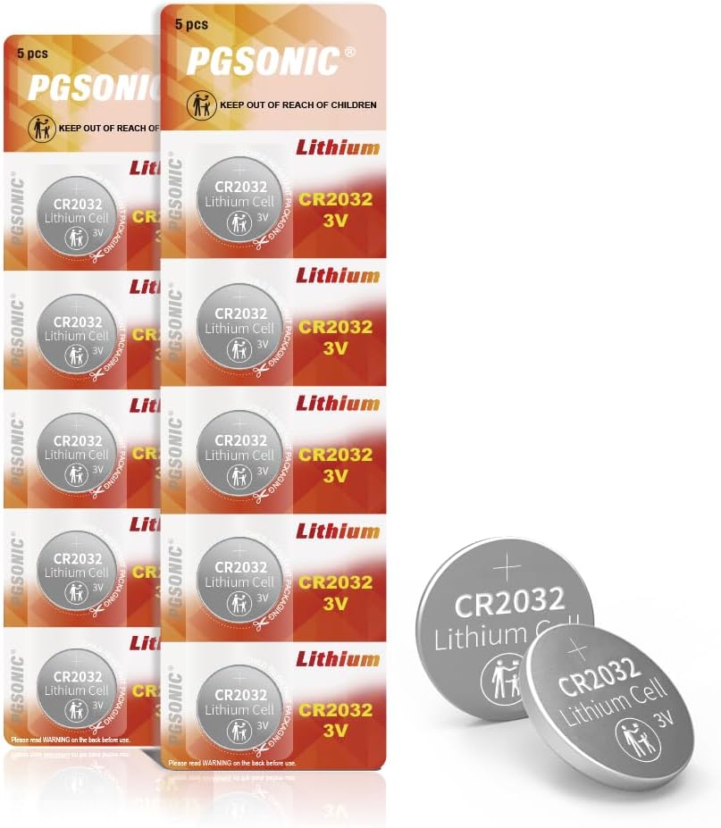 PGSONIC CR2032 3V Lithium Battery (10pcs), Compatible with AirTag, Key Fobs, Sma...