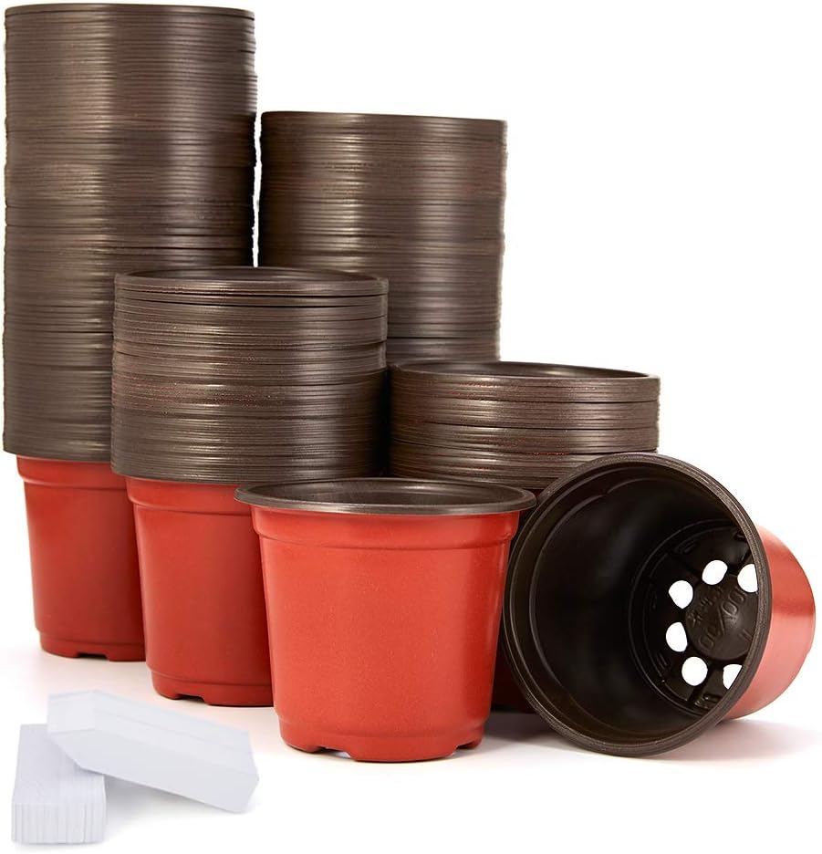 JERIA 200-Pack 4 Inch Plastic Nursery Pots Come with 200 Pcs Labels, Seedling Fl...