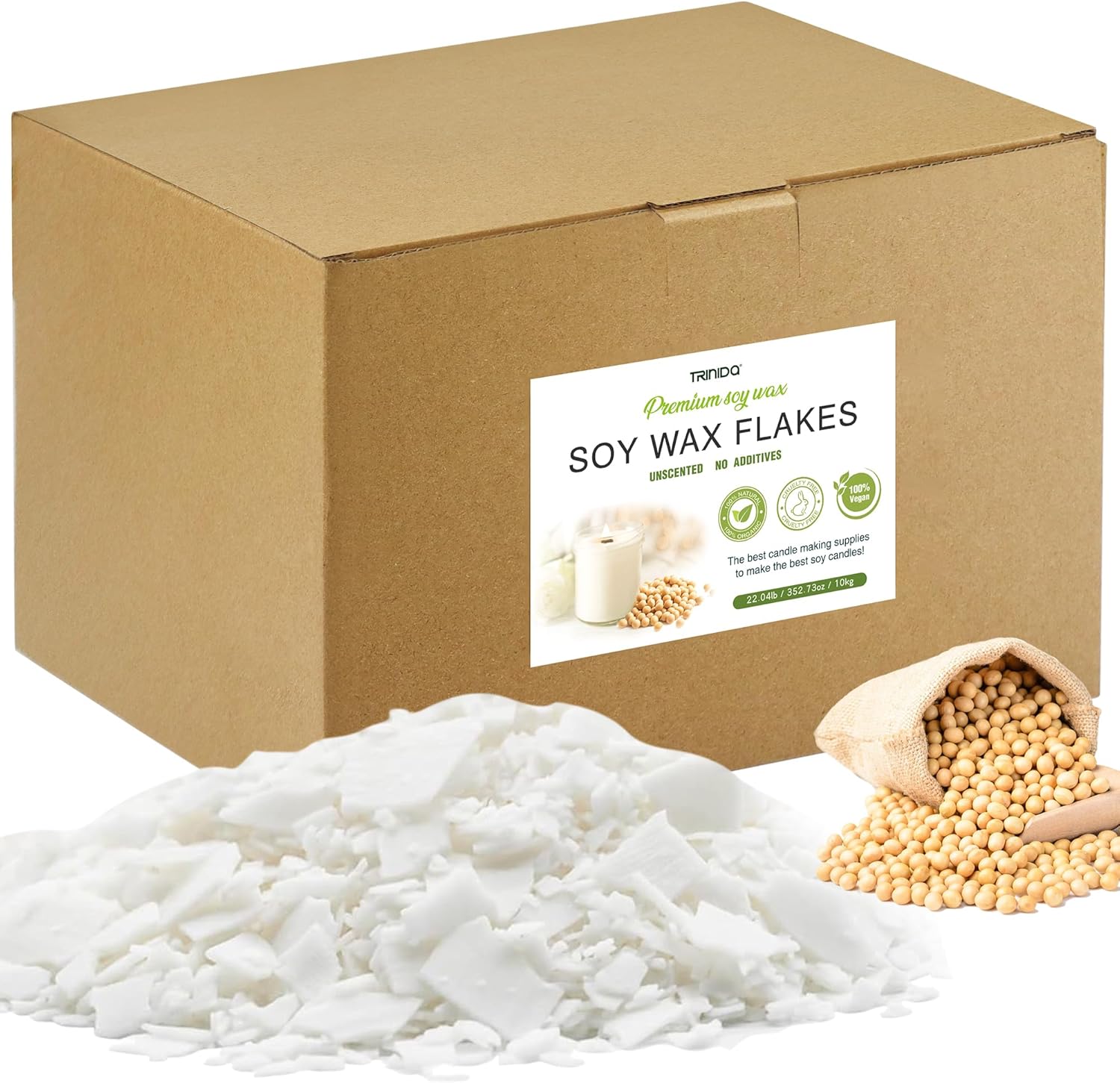 TRINIDa Soy Wax for Candle Making, 10KG SoyPRO Candle Wax Flakes, 100% Soy Wax S...