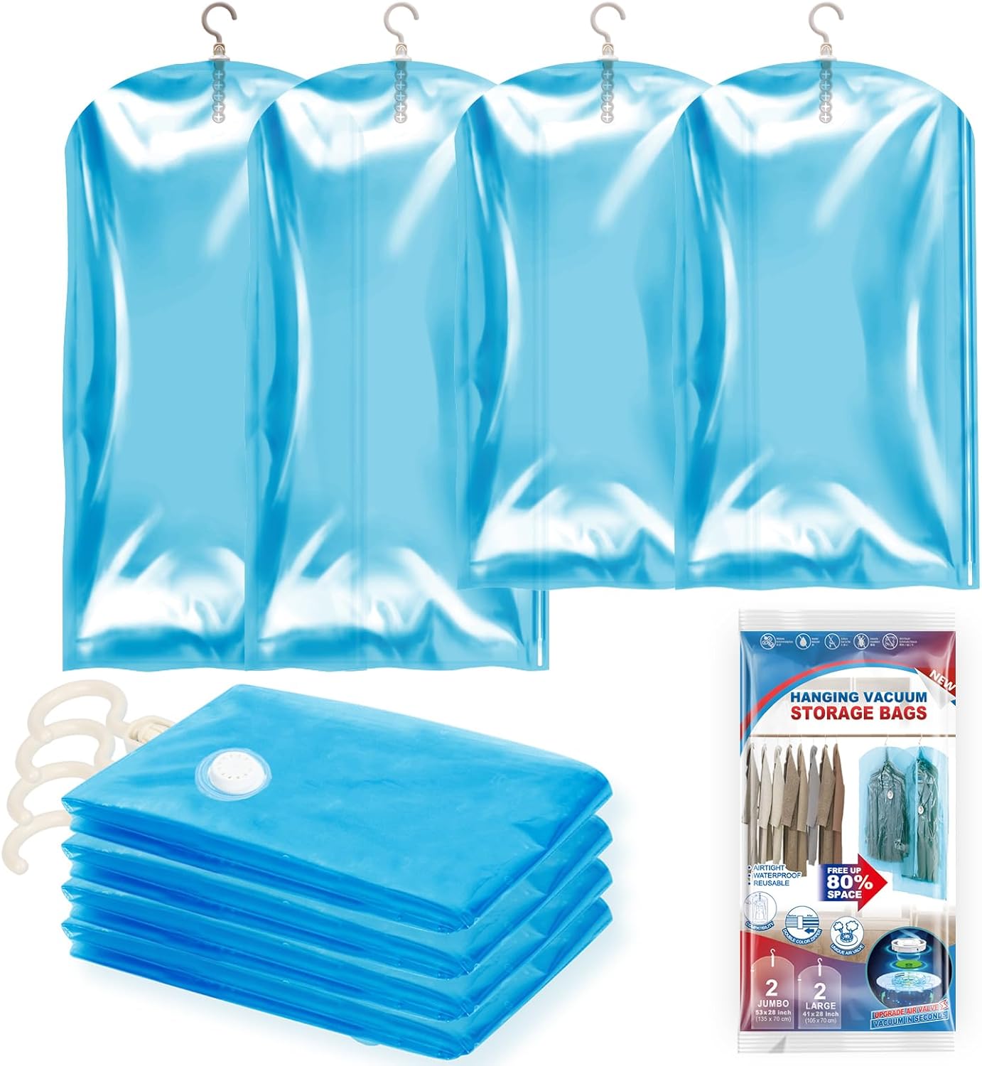 Hanging Vacuum Storage Space Saver Sealed Bags for Clothing Coats Jackets, Blue,...