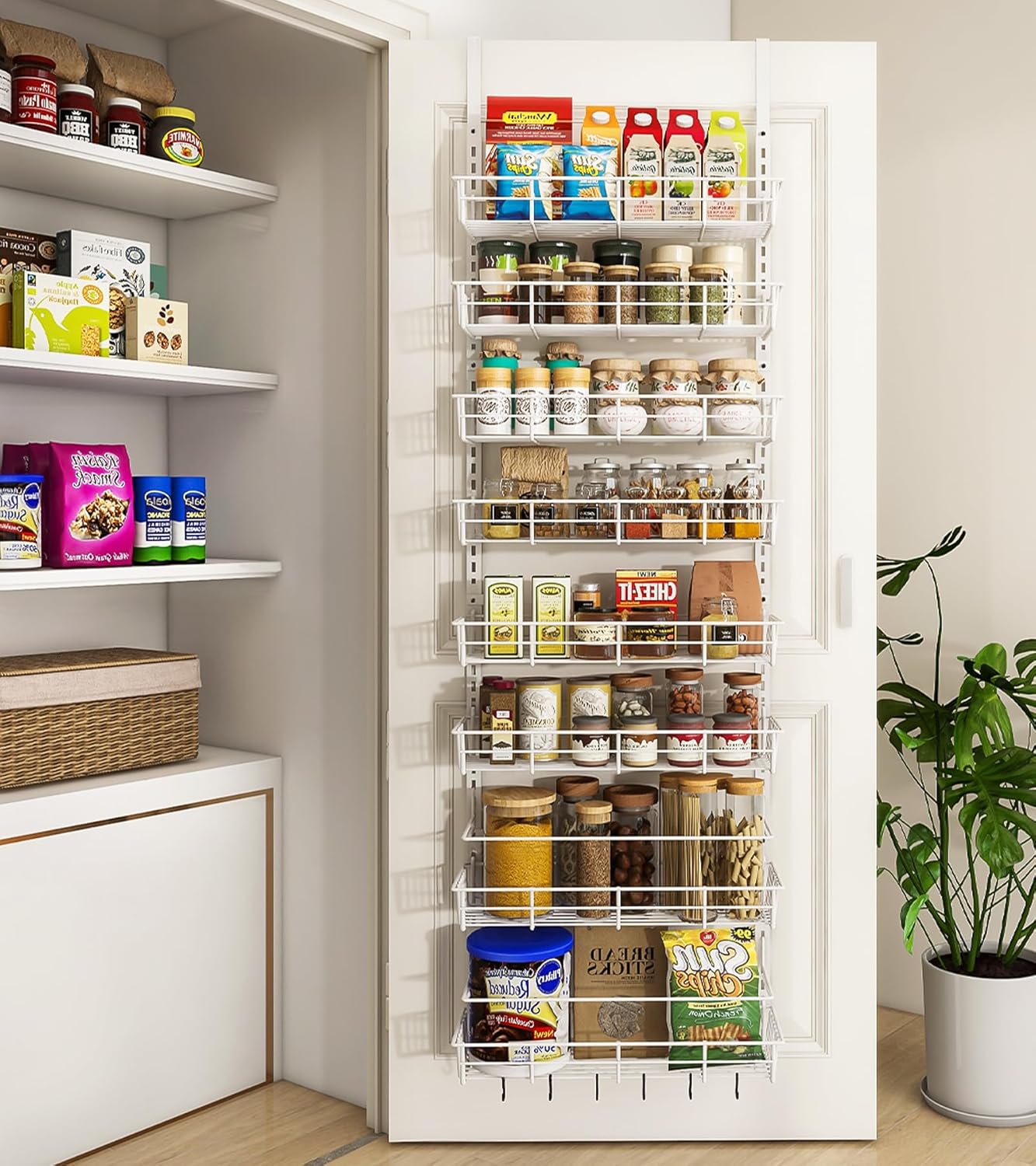 Over The Door Pantry Organizer, Wall Mount Spice Rack, Pantry Hanging Storage an...