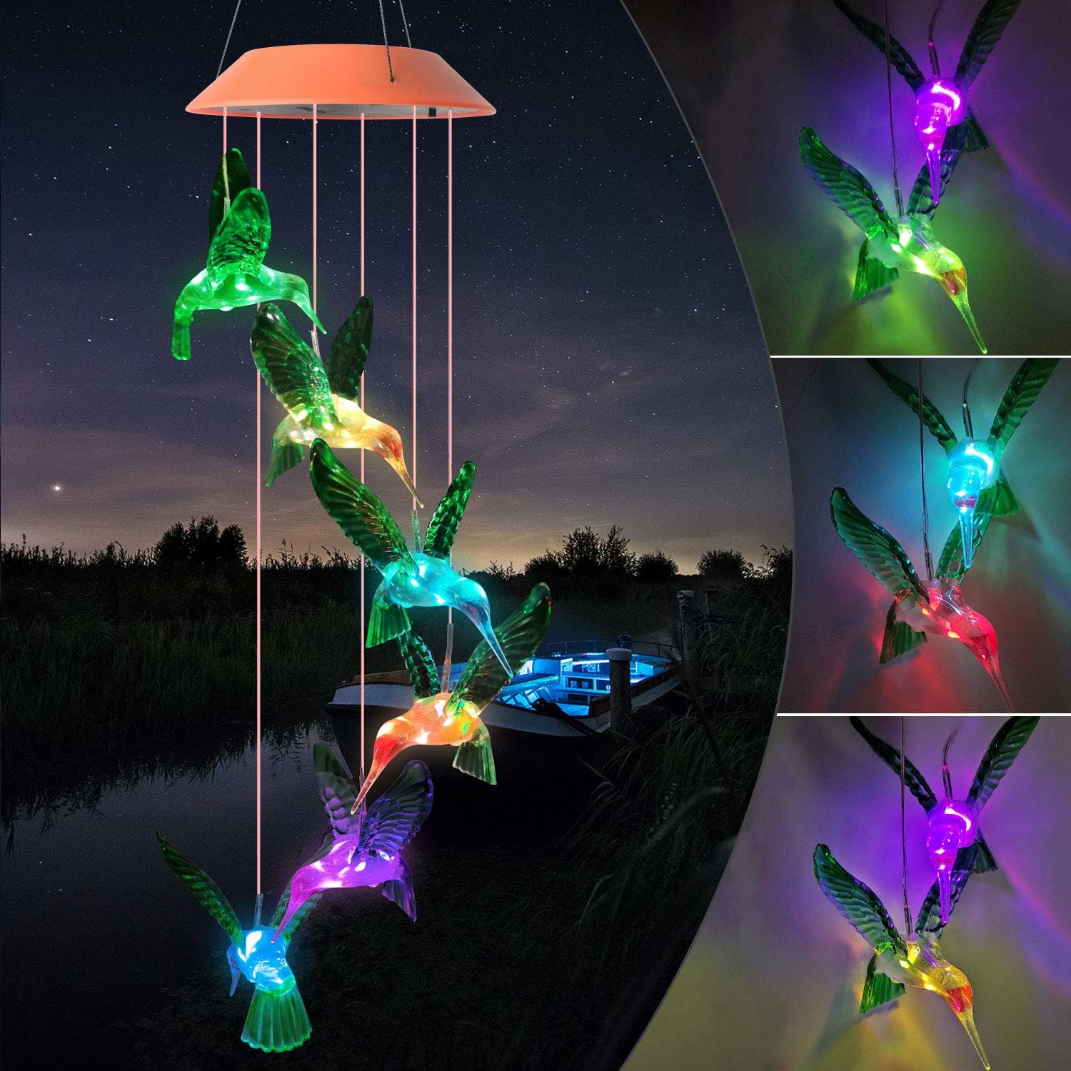JOBOSI Hummingbird Solar Decor Gifts, Hummingbird Wind Chimes, Gifts for Mom, Wo...