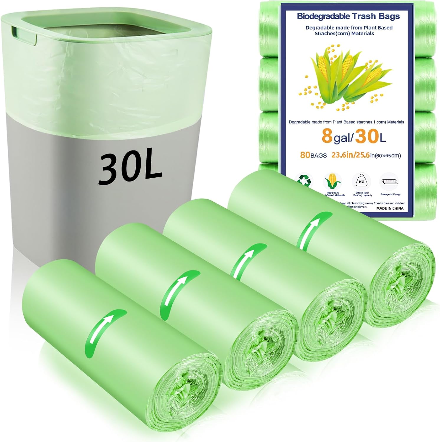 80 x 30 Litre Bin Bags, 8Gallon/30L Food Waste Bag...