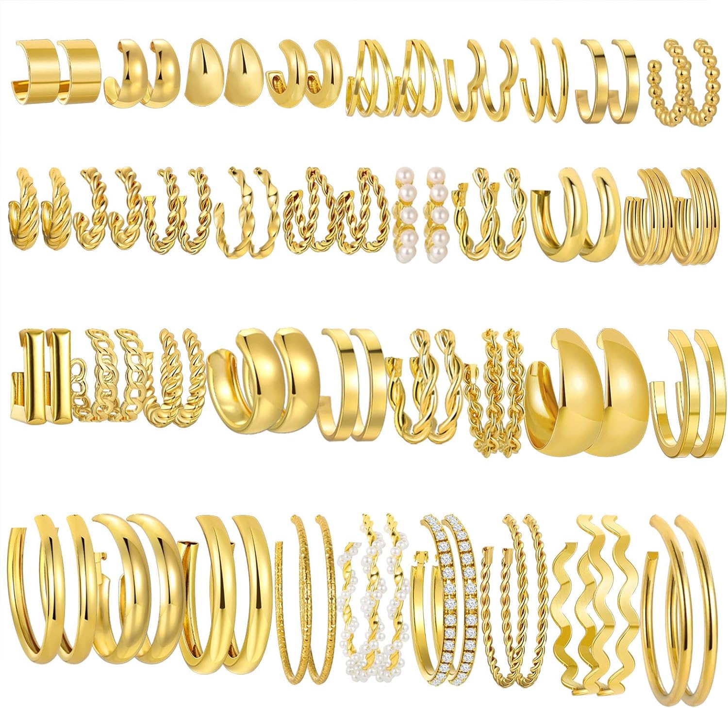 36 Pairs Gold Hoop Earrings Set for Women, Chunky Gold Earrings Multipack, Trend...