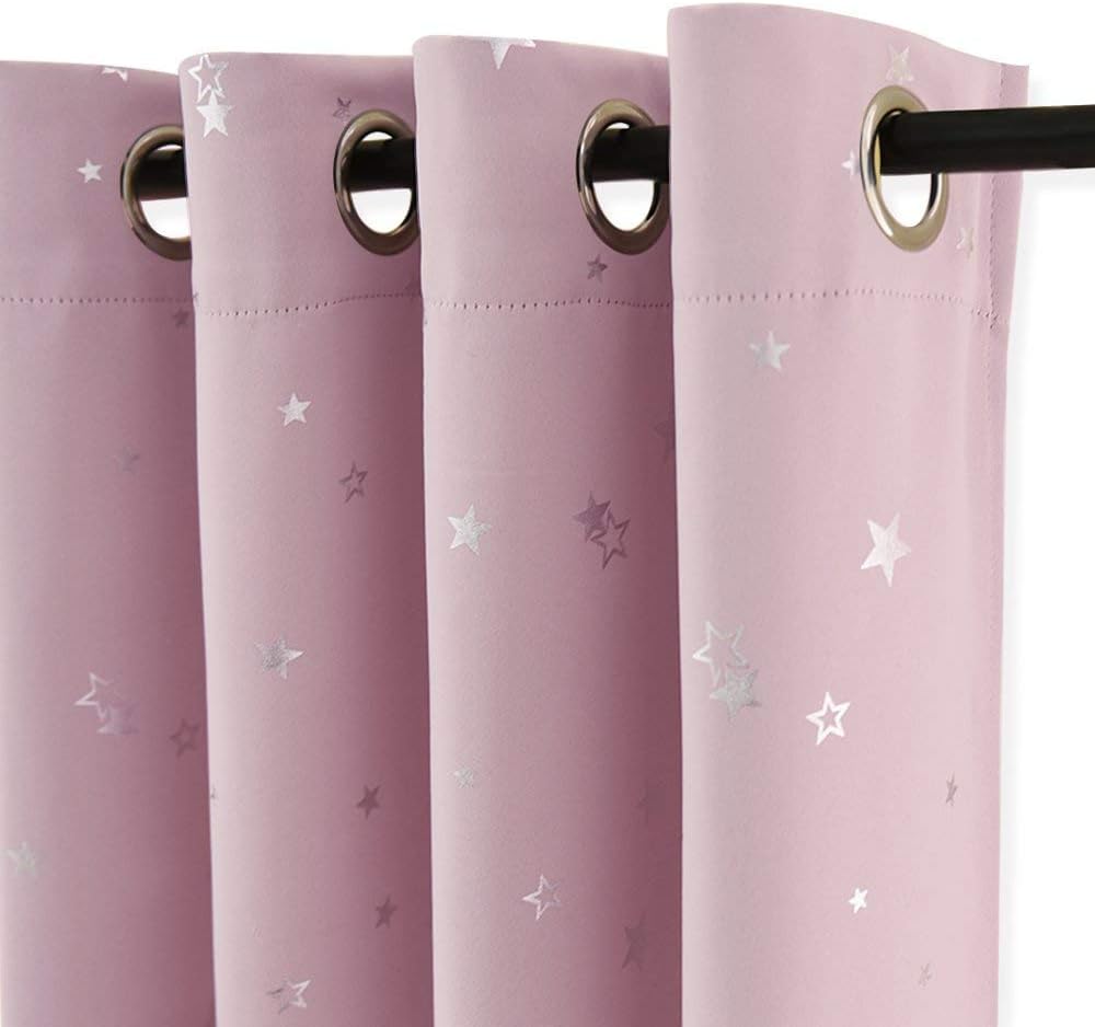 PONY DANCE Pink Blackout Curtains for Living Room - Noise Reducing Thermal Insul...