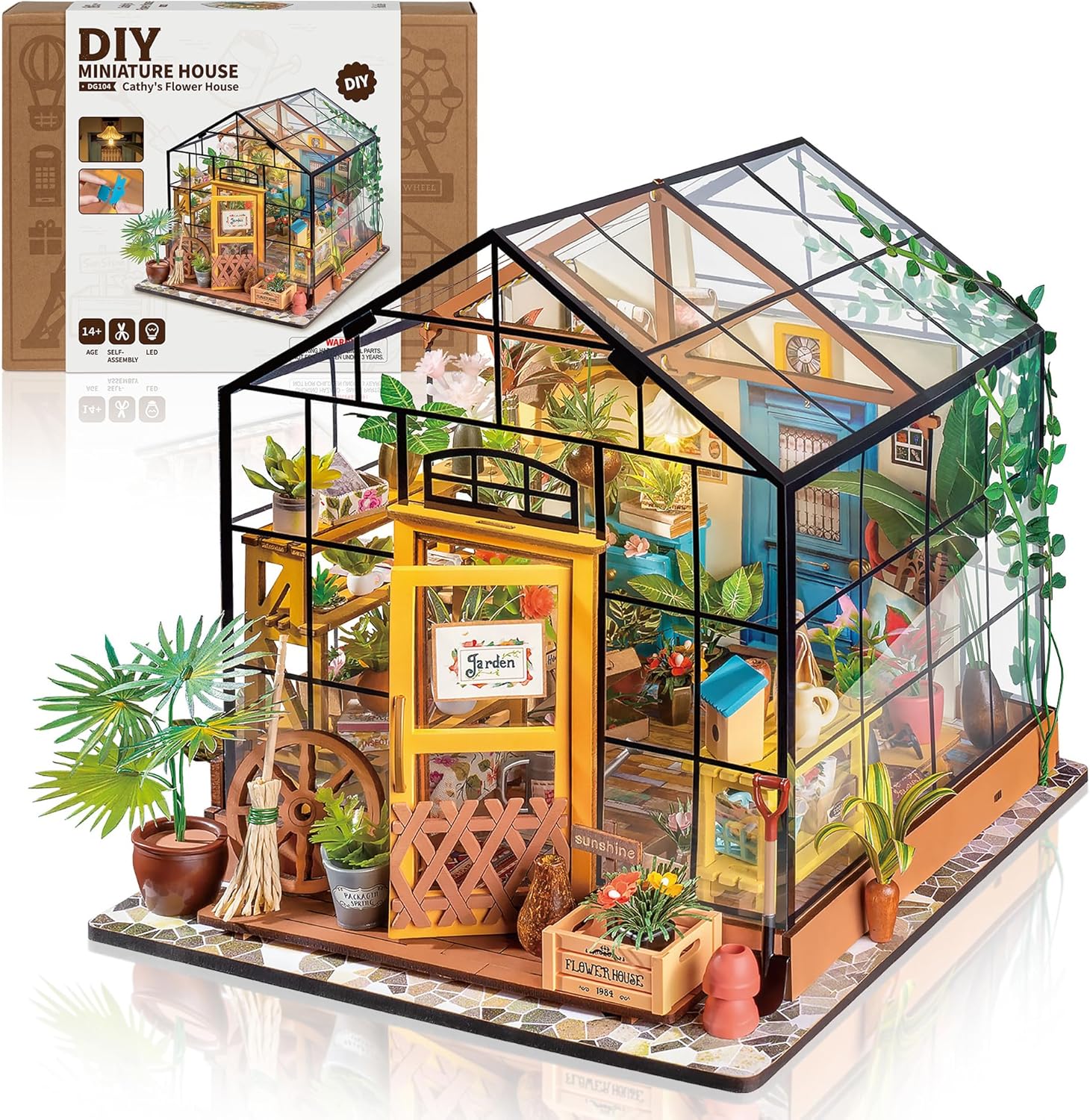 ROBOTIME DIY Doll House kit Cathys Flower House, Miniature Greenhouse Craft Kit...