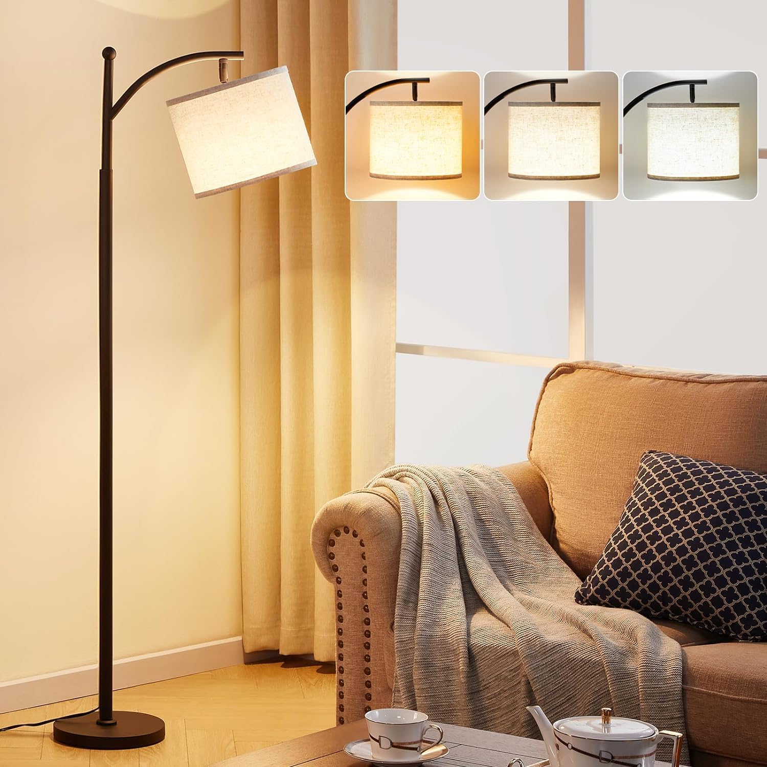 Aooshine Floor Lamps for Living Room, 60" Modern Arc Standing Lamp with 3 Color...