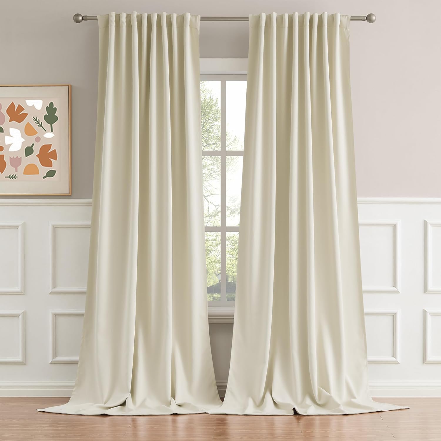 DUALIFE Beige Curtains 102 Length 2 Panels, Cream Blackout Curtains Thermal Insu...
