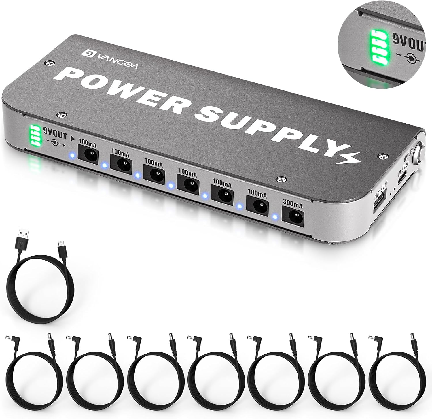 Vangoa Built-in 4600mAh Rechargeable Guitar Pedal Power Supply with Battery Indi...