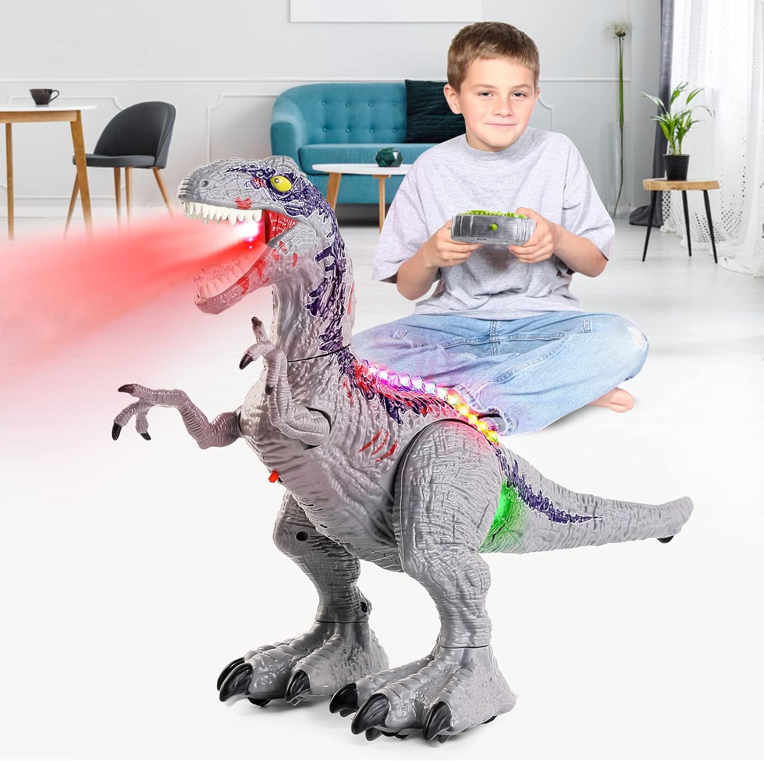 Remote Control Dinosaur for Boys 4-7 Year Old, Big Jurassic Velociraptor RC Walk...