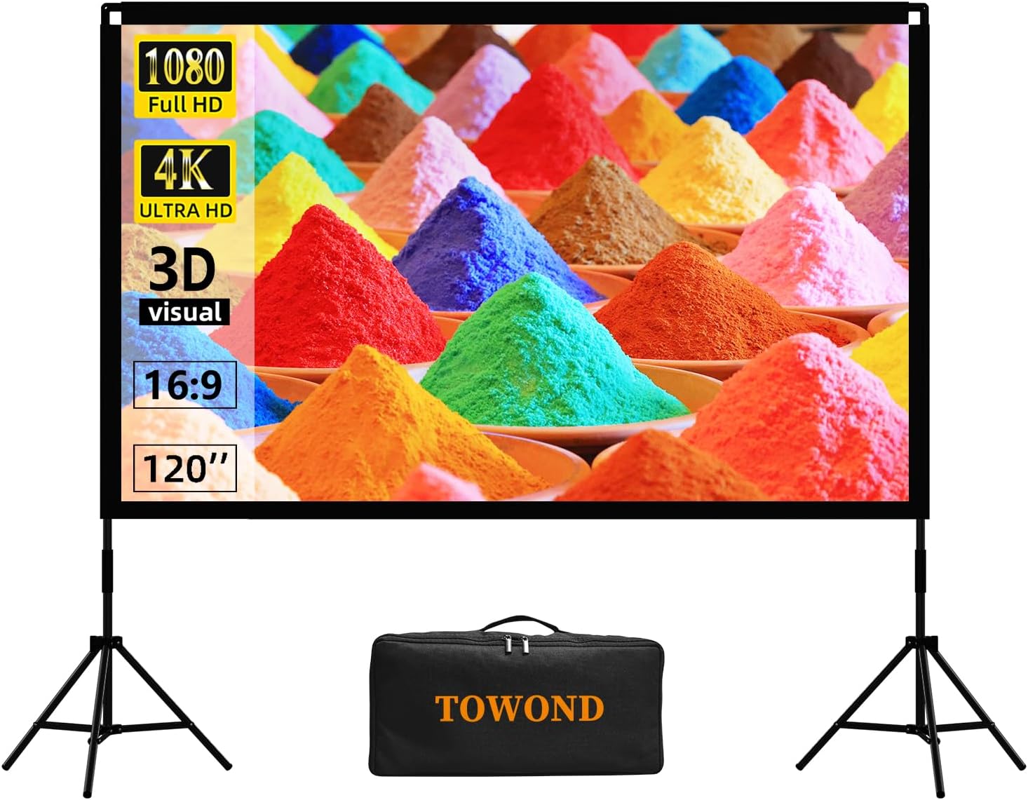 Projector Screen and Stand, Towond 120 inch Portable Movie Screen Indoor Outdoor...