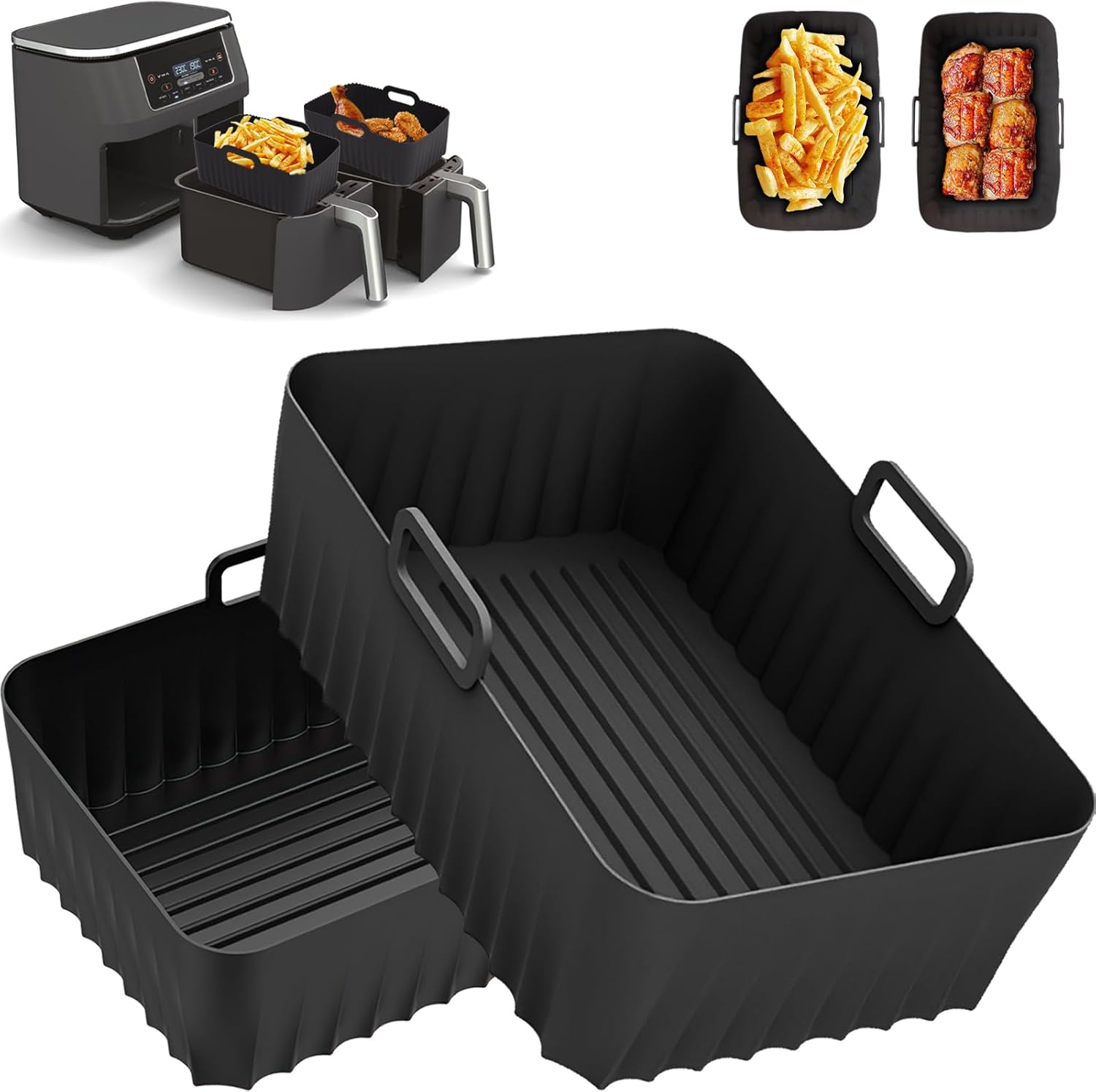 Silicone Air Fryer Liners for Ninja Foodi AF400UK AF451UK AF300UK 7.6L-9.5L, 2Pc...