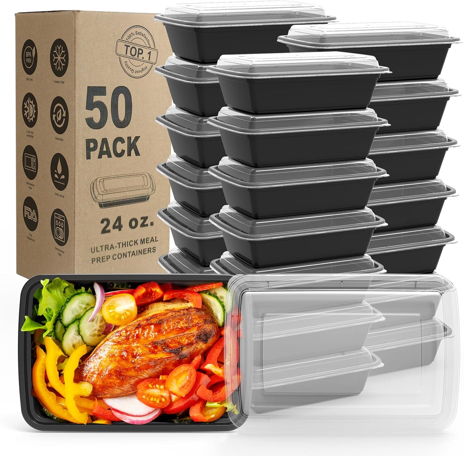 WGCC Meal Prep Containers, 50 Pack Extra-thick Foo...