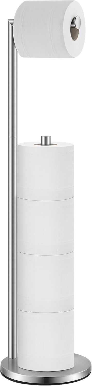 HEETA Toilet Roll Holder Free Standing, Modern Toilet Paper Holder Stainless Ste...