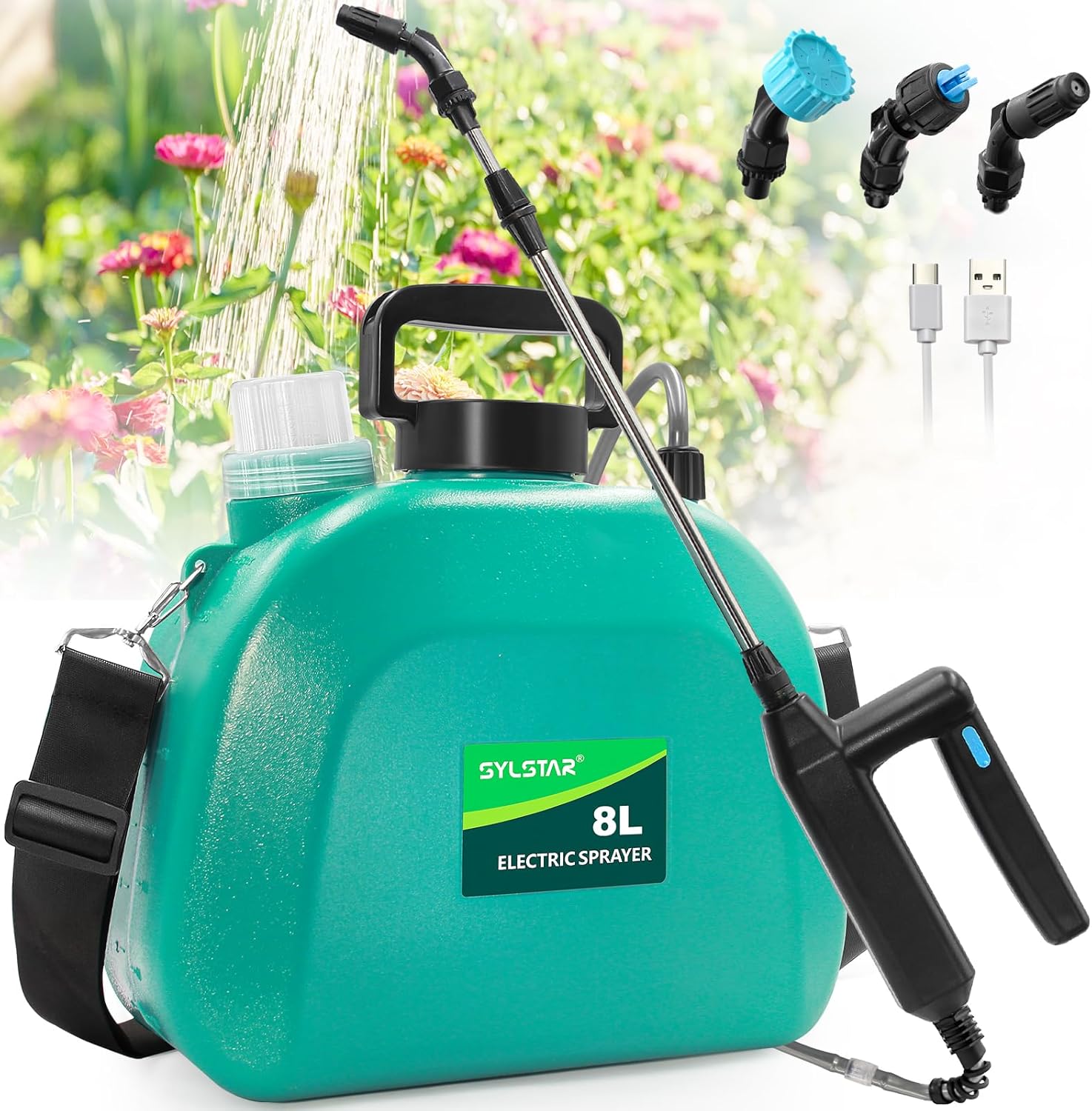 SYLSTAR Battery Powered Garden Sprayer 8L, Upgrade Electric Weed Sprayer with 3...