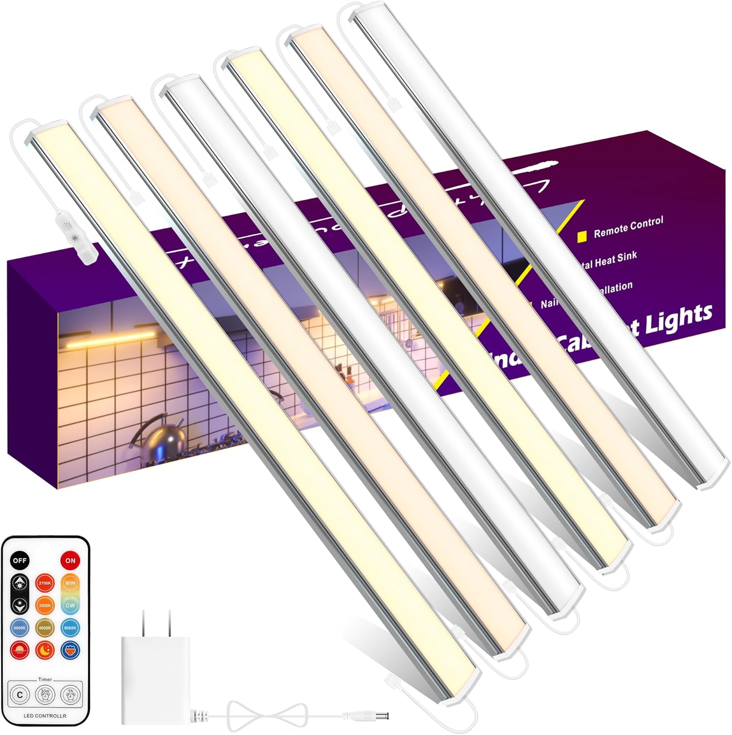 maylit Under Cabinet Lights Plug in, 6 Pcs 12 Inch Multi-Color Under Cabinet Lig...