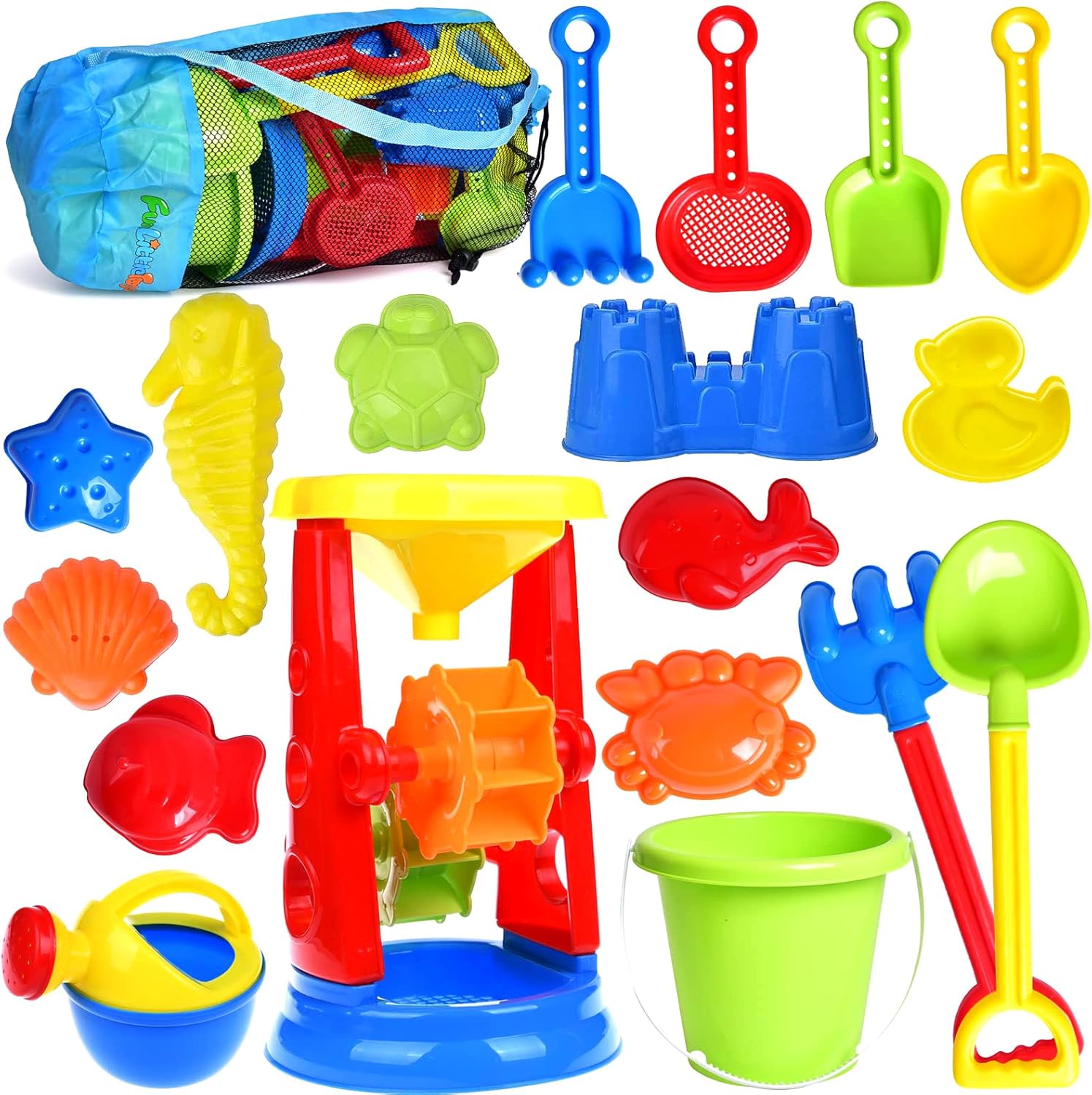 Beach Toys, 19 Piece Sand Toys Set Kids Sandbox Toys Includes Water Wheel Beach...