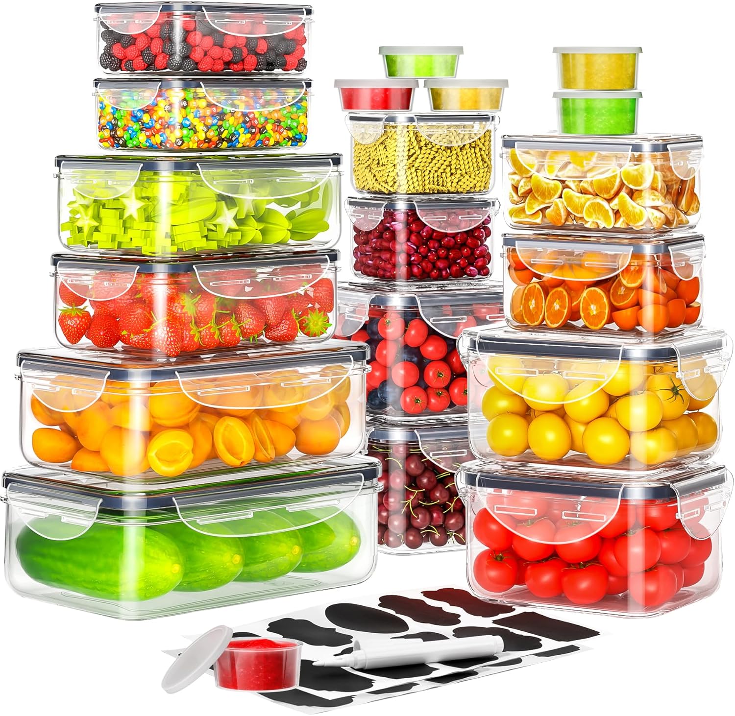 40 PCS Food Storage Containers with Lids Airtight (20 Containers & 20 Lids), Pla...