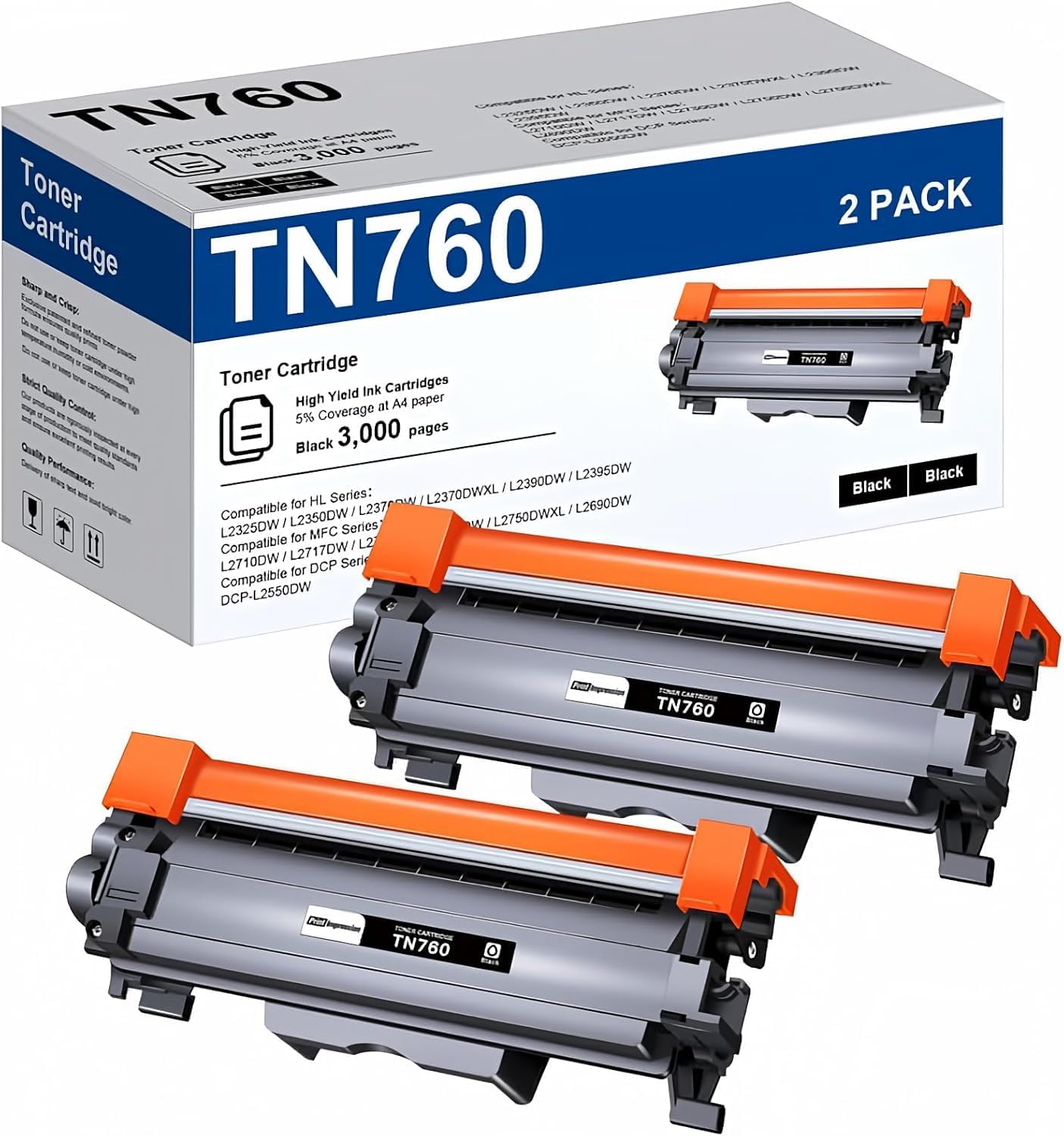 TN760 Toner for Brother Printer 2 Pack Replacement for Brother TN760 TN-760 TN73...