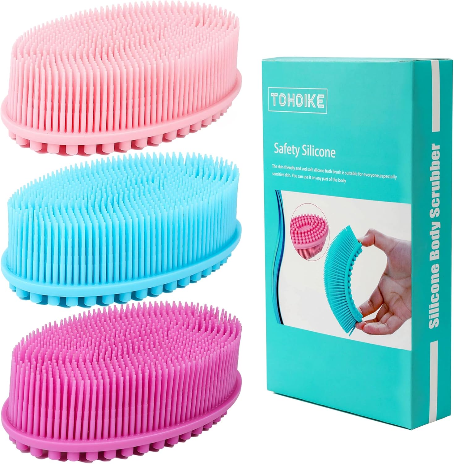 TDHDIKE Silicone Body Scrubber Loofah - Set of 3 Soft Exfoliating Body Bath Show...