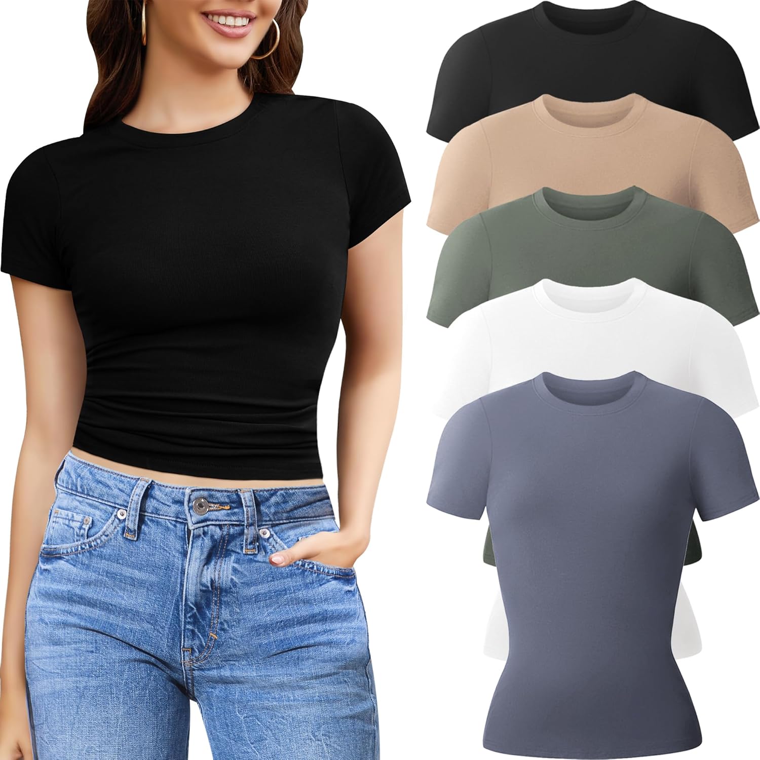CE' CERDR 3/5 Pack Womens T Shirts Crew Neck Short Sleeve Shirts for Women Casua...