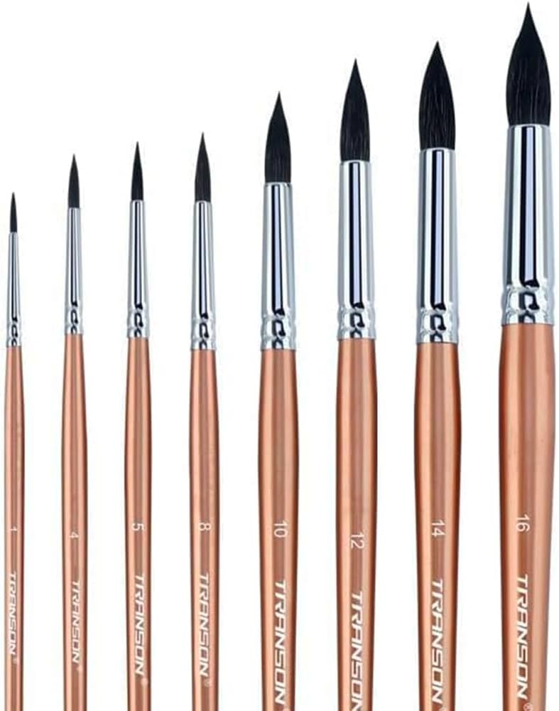 Transon 8pcs Round Watercolor Paint Brush Set Goat Hair for Watercolors,Acrylics...