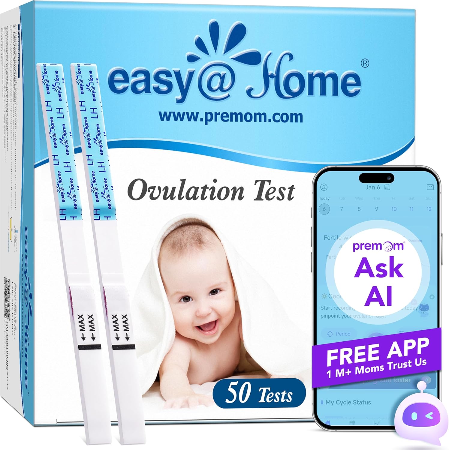 Easy@Home Ovulation Test Strips (50-Pack), FSA Eligible Ovulation Predictor Kit,...