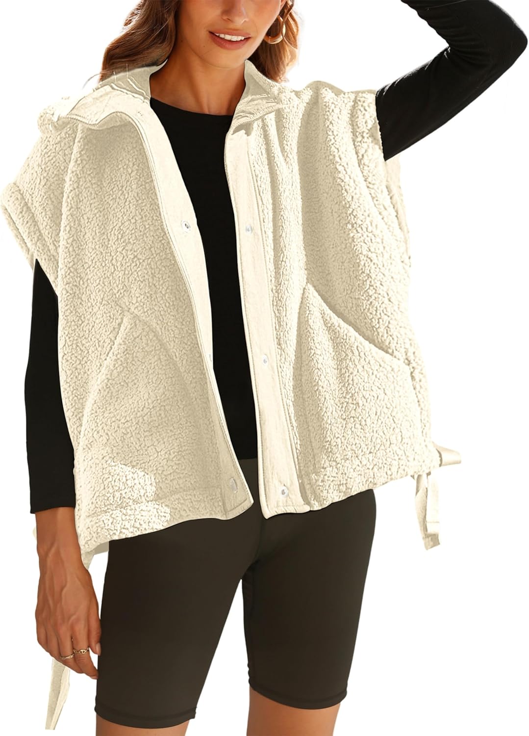 OPCAKM Women's Fuzzy Fleece Vest Oversized Sleeveless Sherpa Jacket Warm Button...