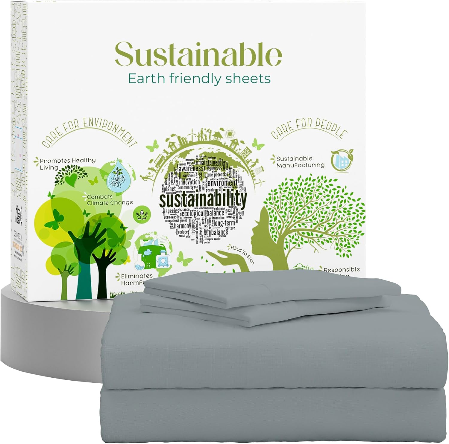 Full Charcoal Gray Bed Sheet Set, 400 Thread Count 100% Cotton Bed Sheets with D...