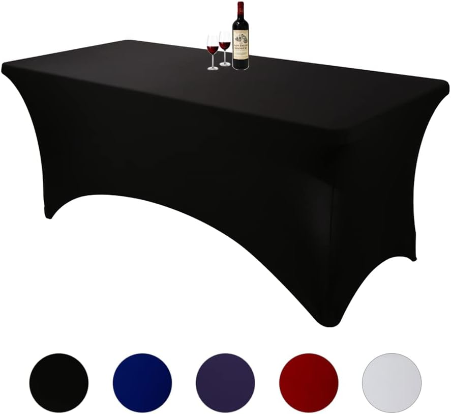 4ft Black Fitted Spandex Tablecloths Rectangular Wedding Party Banquet Stretch T...