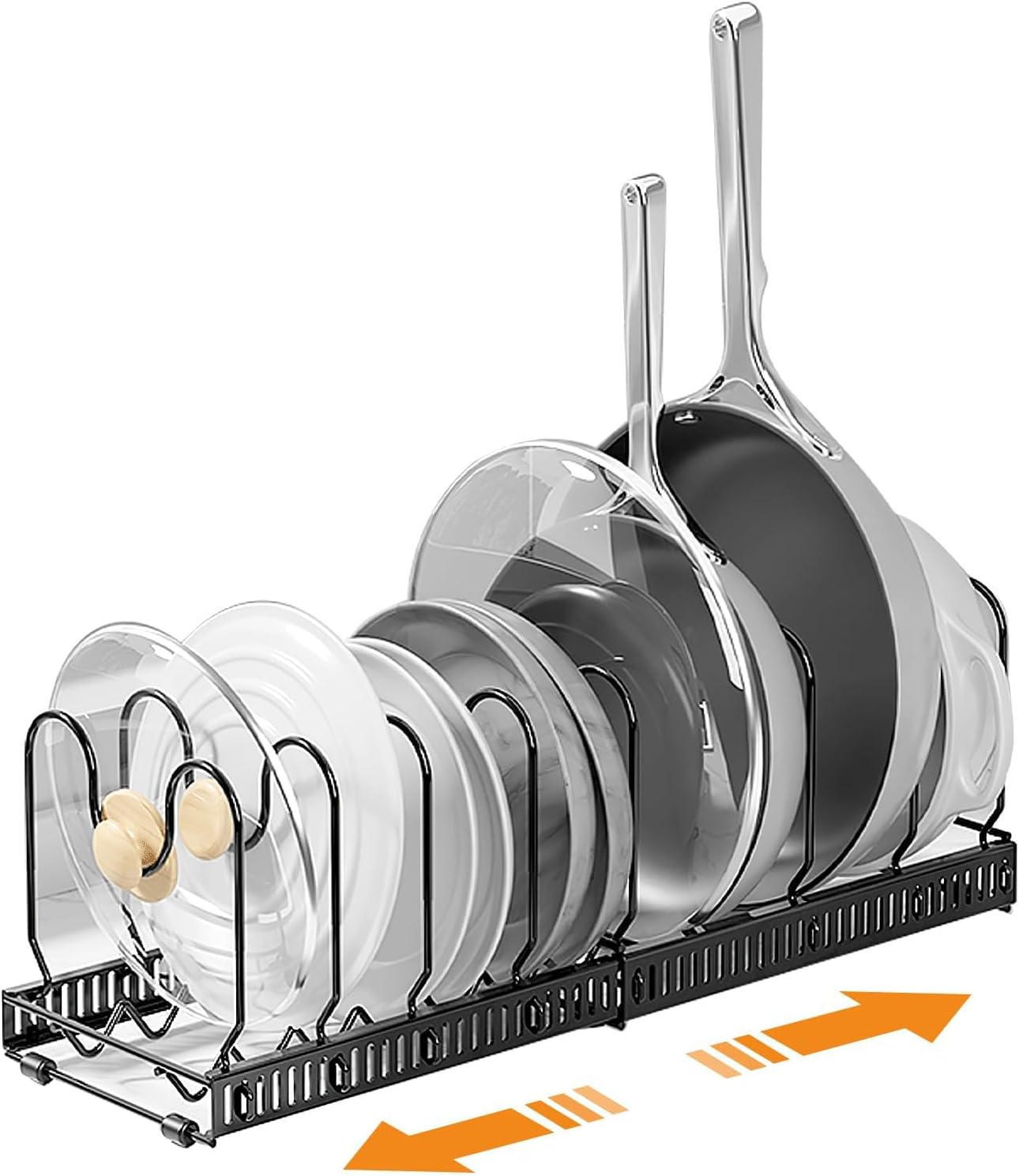 Pots and Pans Organizer Under Cabinet, Expandable Pan Organizers Inside Cabinet...