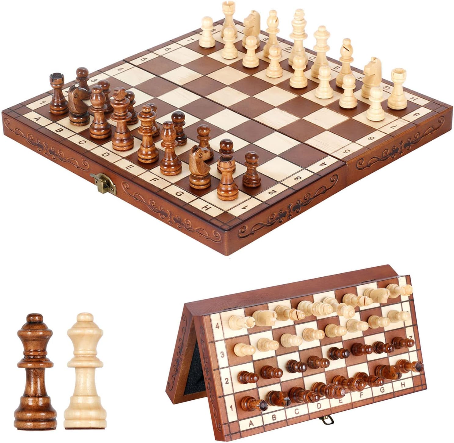 Syrace Magnetic Chess Set Board Games, Wooden Folding Hand Crafted Portable Trav...