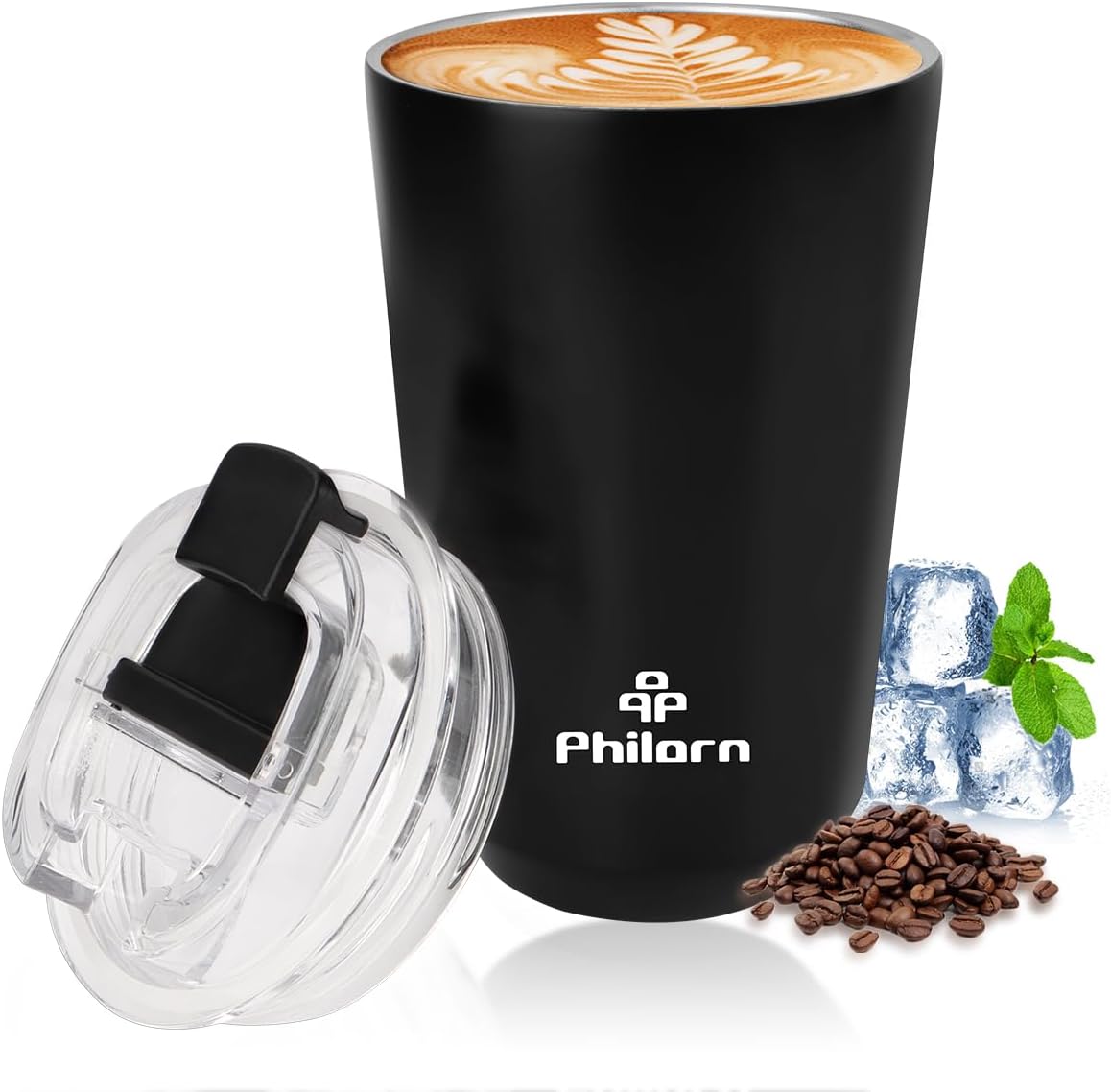 Philorn Coffee Cup, 380ml Insulated Travel Mug with Leakproof Lid & Double Wall,...