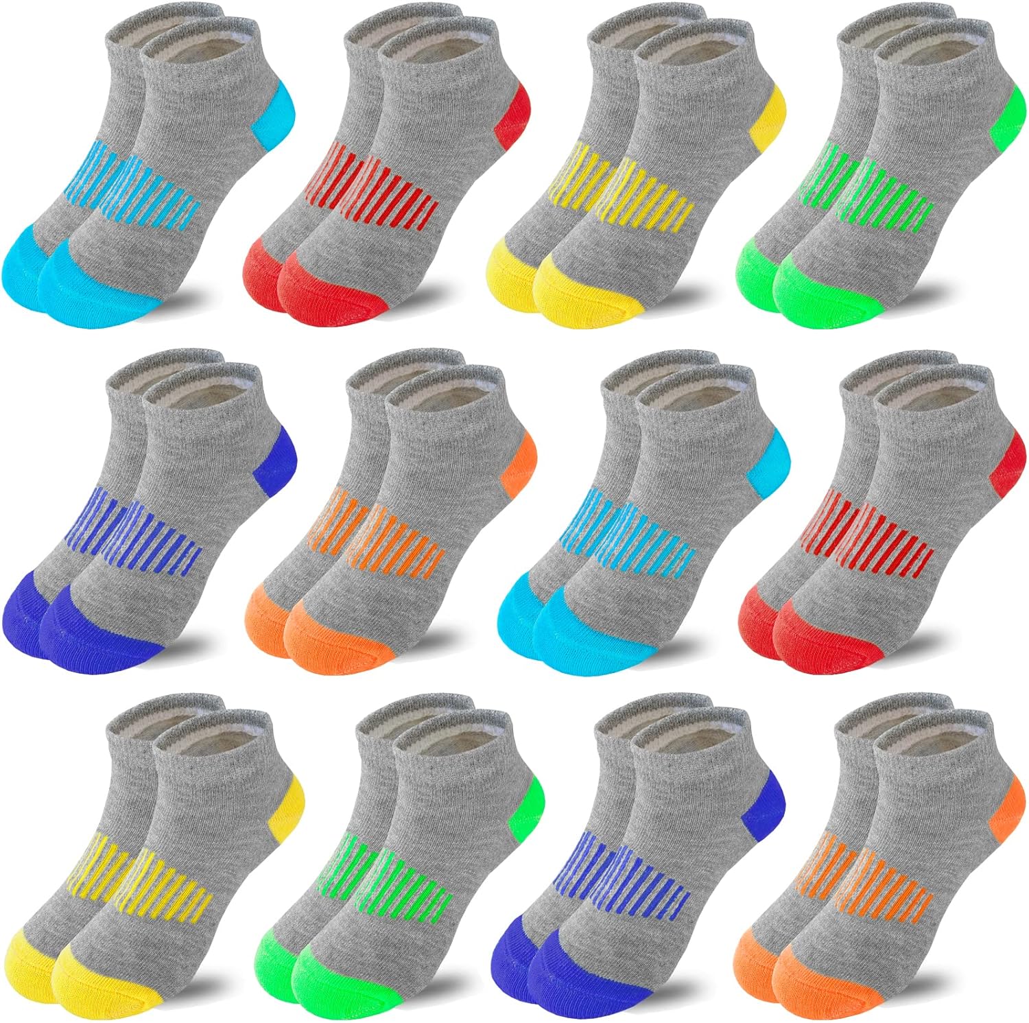 Boys Socks 12 Pairs kids Low Cut Cotton Socks Half Cushion Sport Ankle Athletic...
