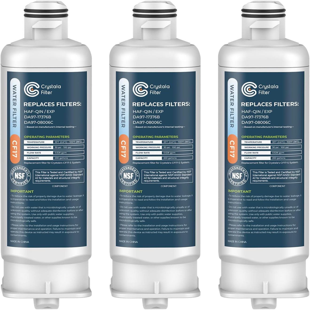 Crystala Filters Replacement for DA97-17376B Water Filter, NSF 42 Compatible wit...