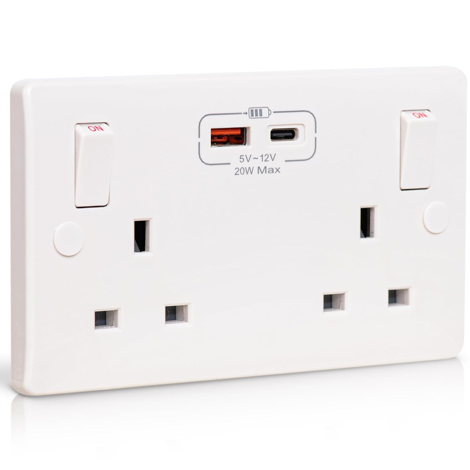 Double Wall Socket with USB C Port 20W Fast Charging Standard UK Plug Socket 13...