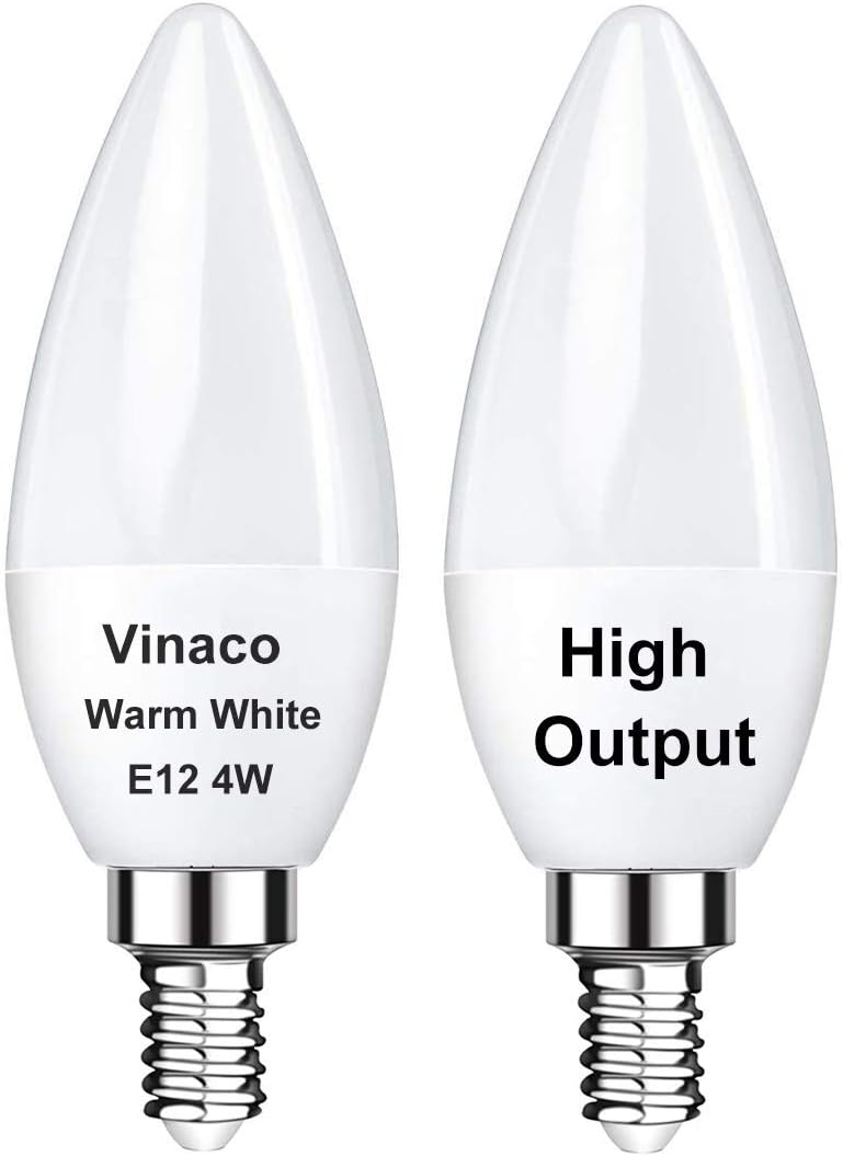 Vinaco E12 LED Bulb, 2 Pack E12 Candelabra Bulb 40 Watt Warm White 3000K, High B...