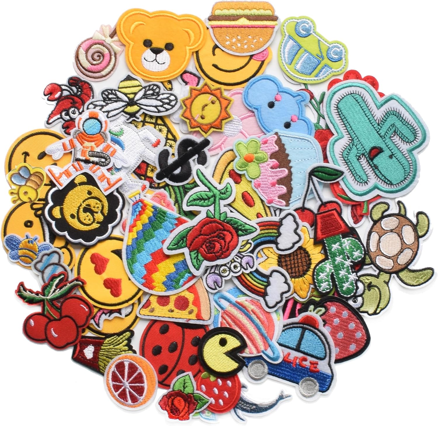 60pcs Random Assorted Styles Embroidered Patches, Bright Vivid Colors, Sew On/Ir...