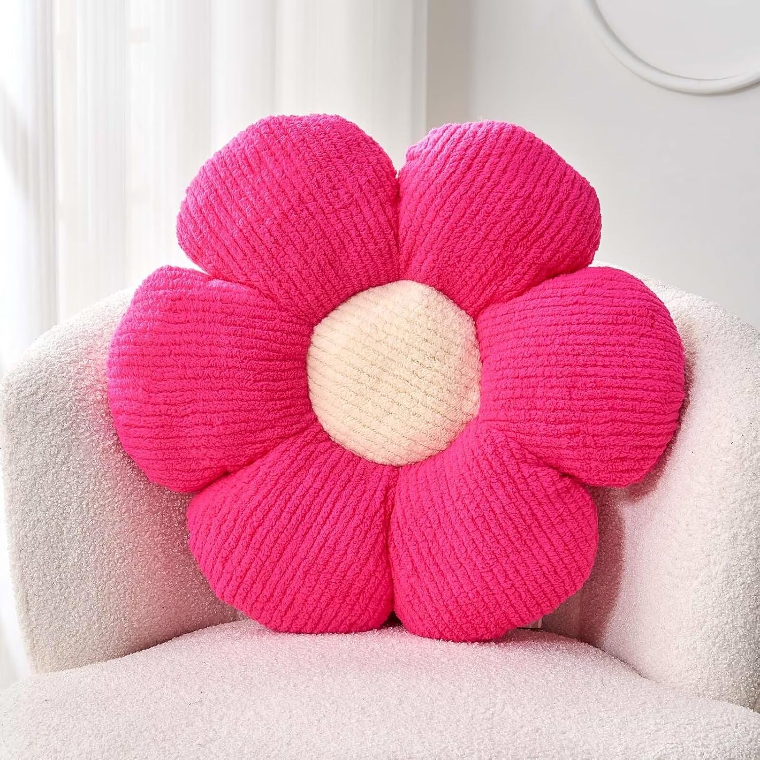 Flower Throw Pillow, Soft Hot Pink 14.9" Flower Pillow for Home Decor, Cute Flow...