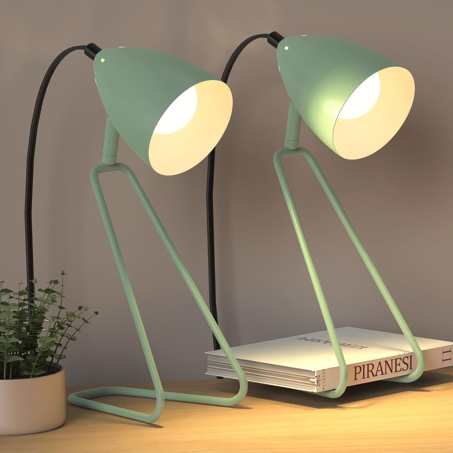 PARTPHONER Table Lamp Set of 2, 350°Rotatable Small Desk Lamp, Modern Green Read...
