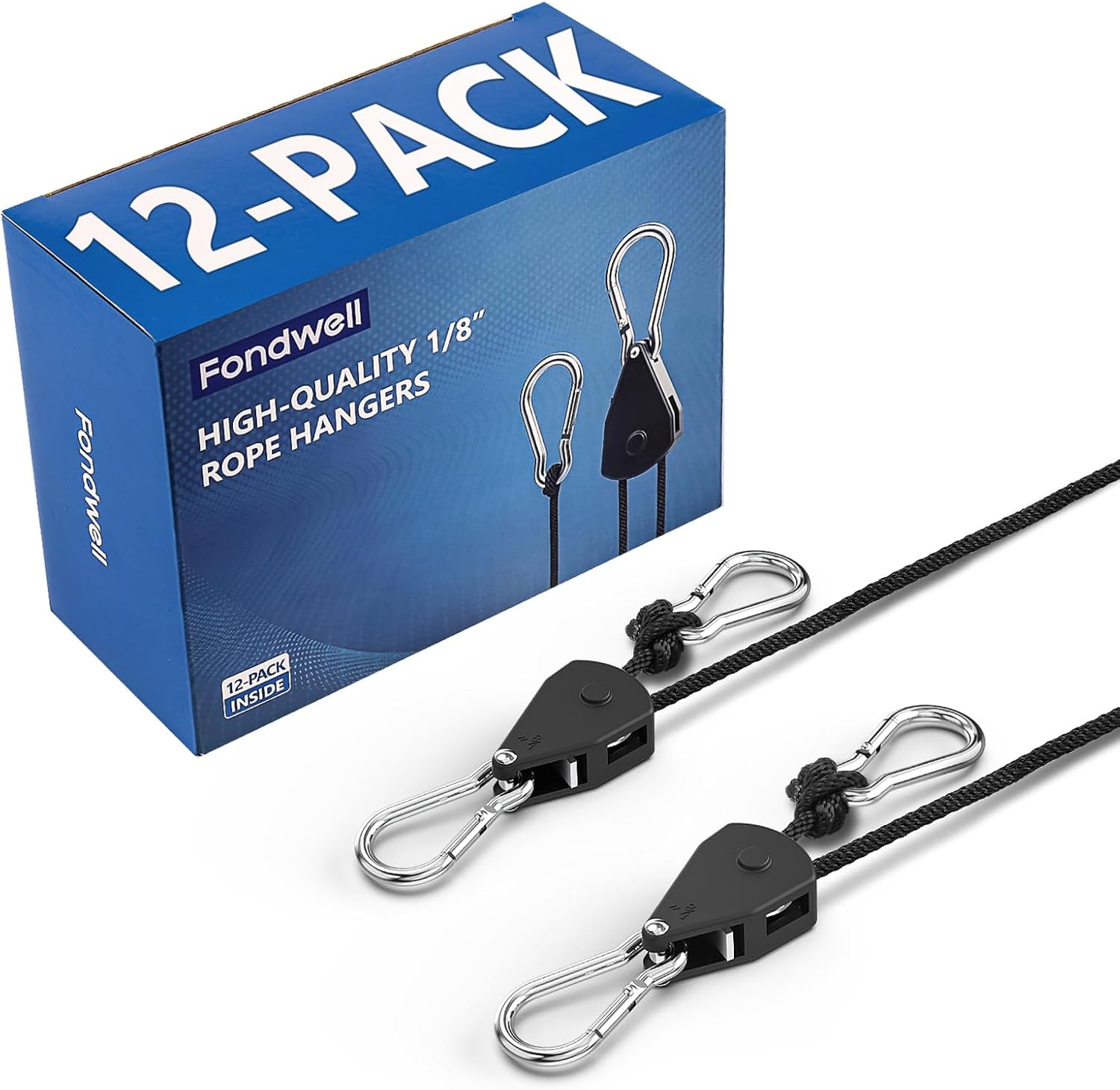Fondwell 1/8" Adjustable Grow Light Hangers: 12 Pack of Ratchet Rope Tie Downs -...