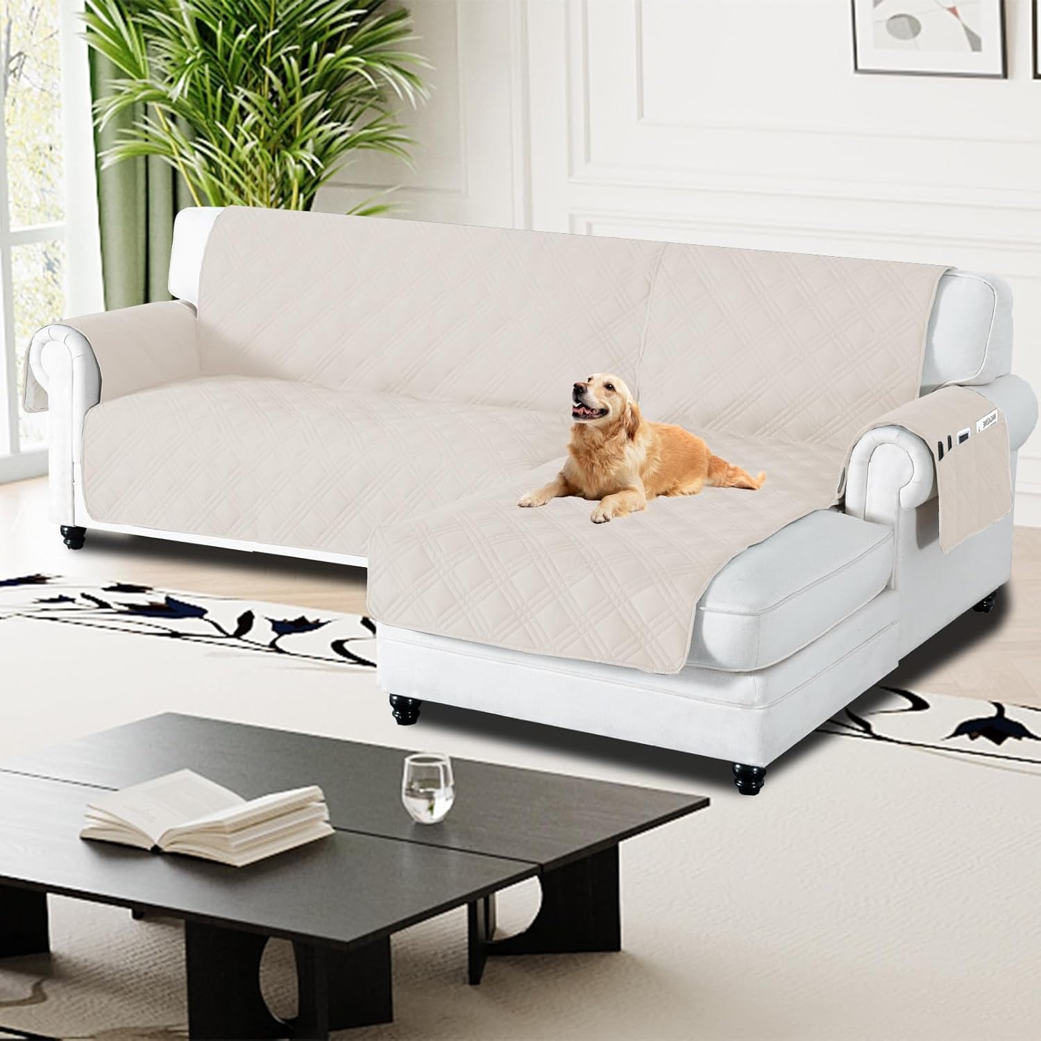 H.Versailtex 100% Waterproof Couch Covers for Sectional Sofa 2-Piece Non Slip Co...