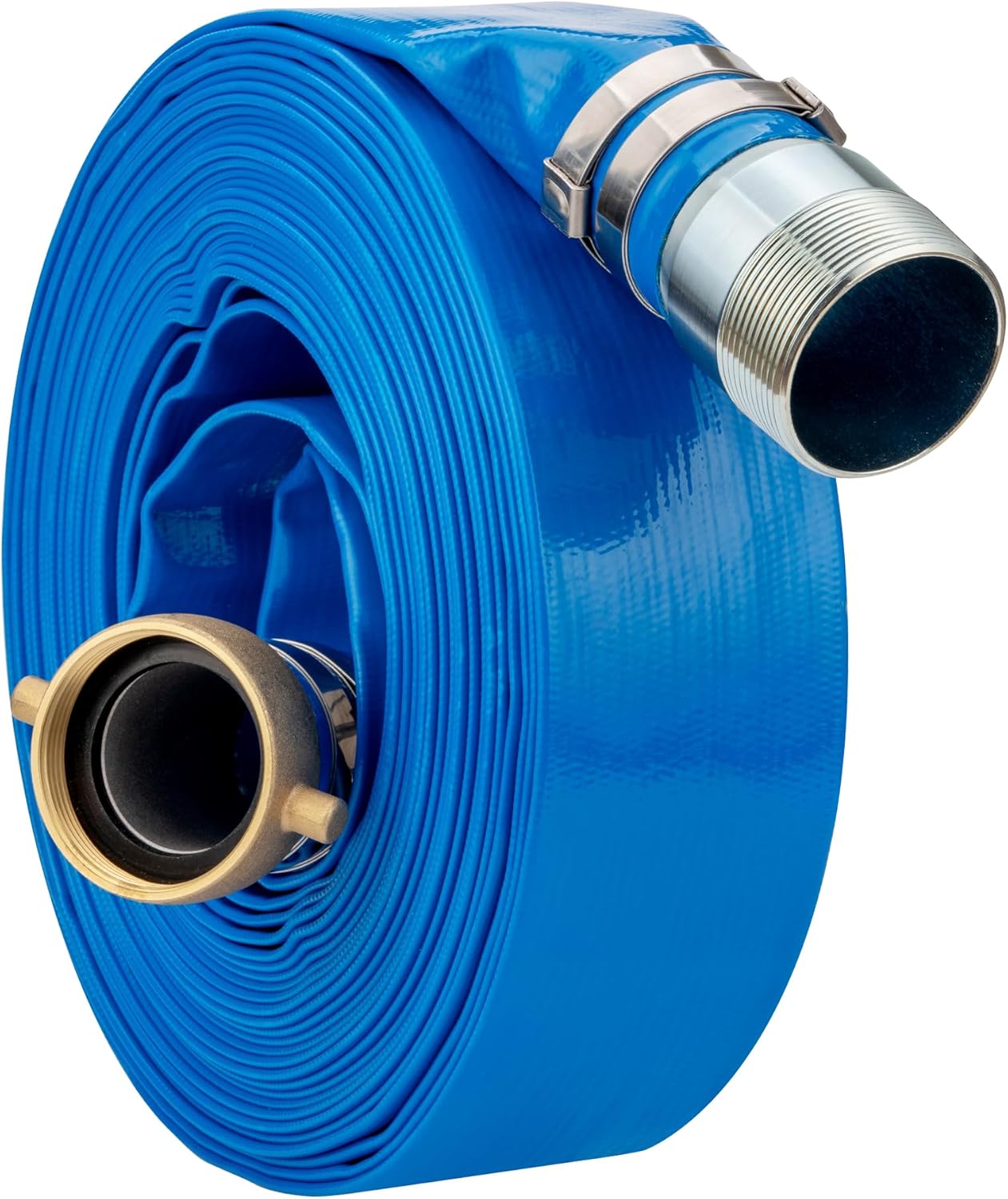 2" ID x 100 ft PVC Lay Flat Discharge Hose with NPT Pin Lug & KC Nipple Fittings...