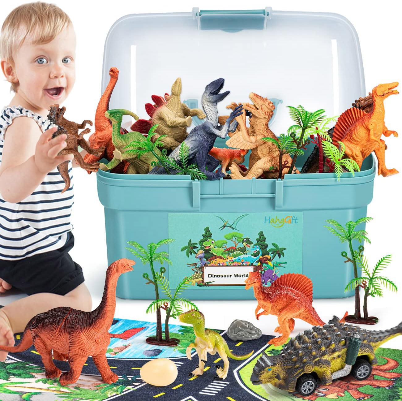 HahaGift Dinosaur Toys for 3 2 4 5 6 Year Old Boys Gifts, Dinosaur Games for Kid...