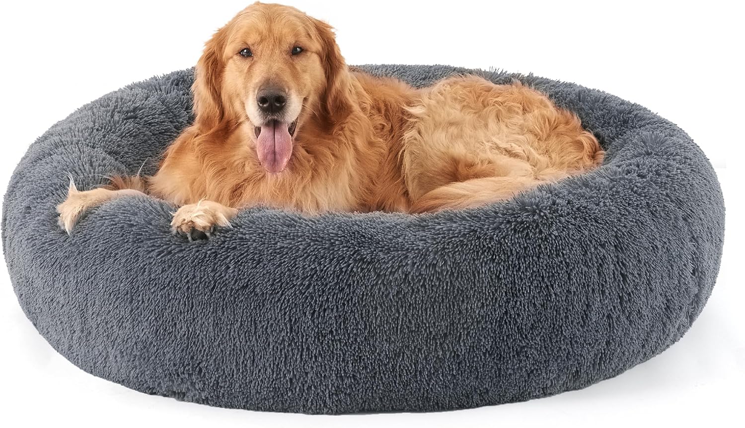 Bedsure Donut Dog Bed Large - Calming Dog Bed for Anti-Anxiety, Grey Dog Bed Was...