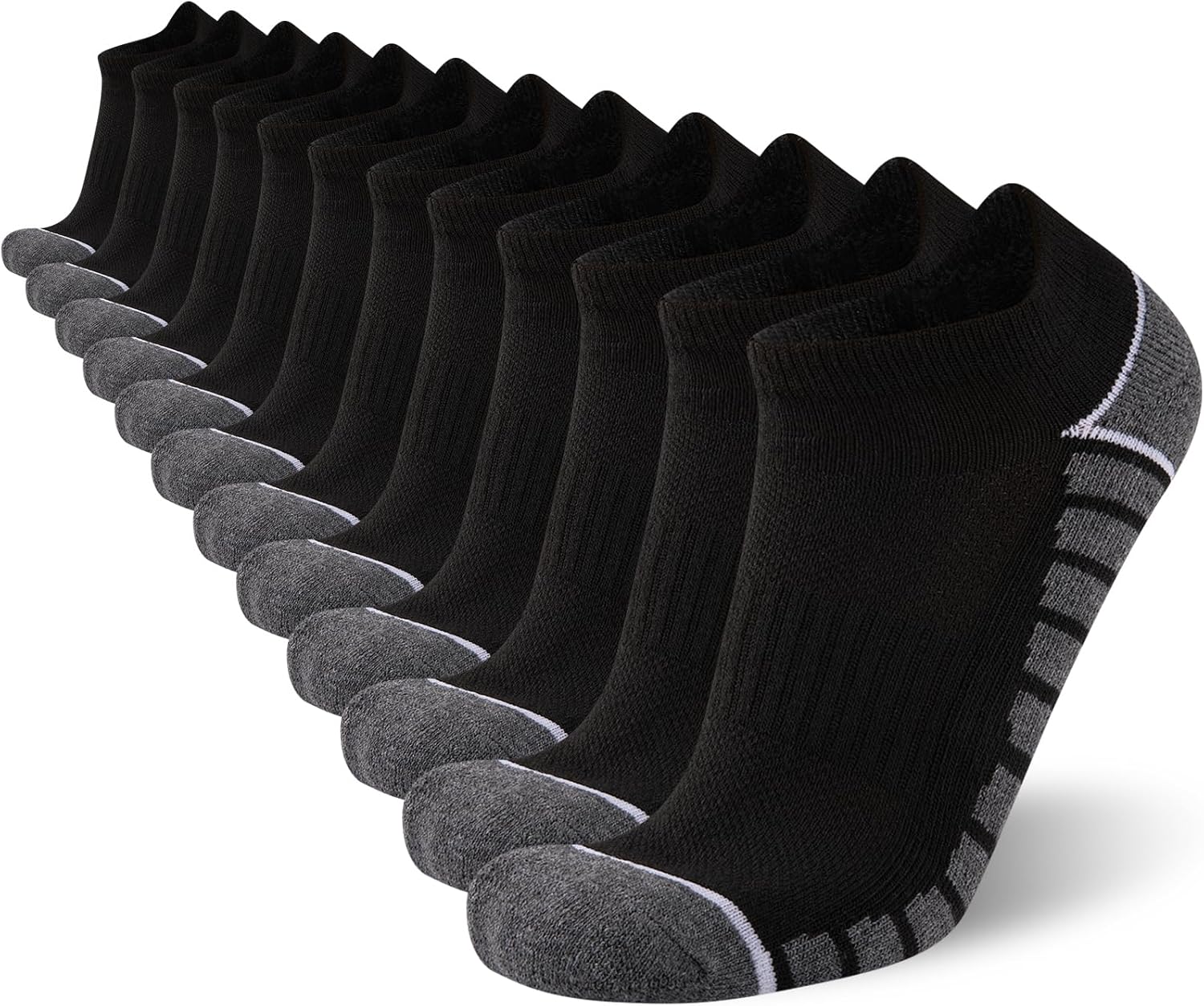 COOVAN 12 Pack Mens Ankle Socks Athletic Running Cushioned Breathable Low Cut Sp...